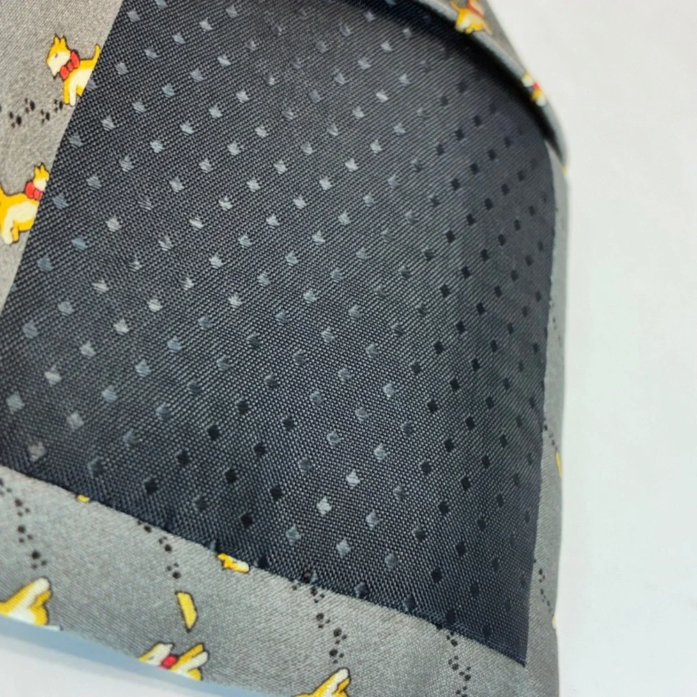 Tucci Firenze Italy Silk Tie Mens Grey Scottish Terrier Dog Print Animal Motif